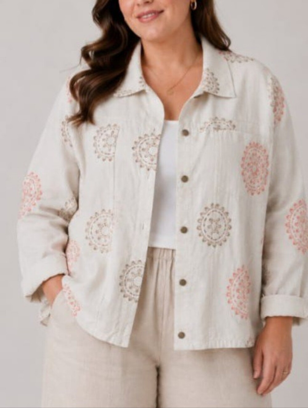 100% Linen Embroidered Jacket- Size 2X